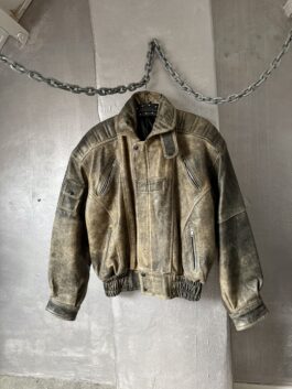 Vintage oversized real leather bomber jacket washed brown