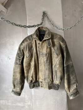 Vintage oversized real leather bomber jacket washed brown
