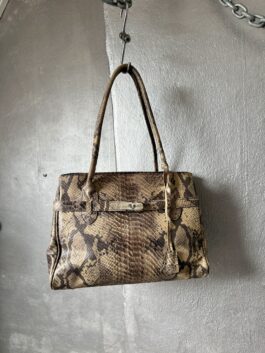 Vintage real leather shoulderbag with snakeskin brown