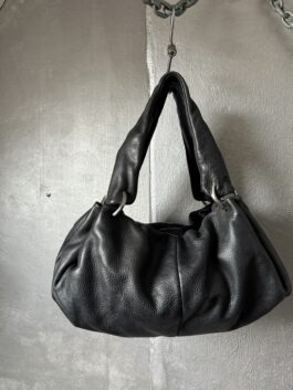 Vintage real leather slouchy shoulderbag with silver hardware black