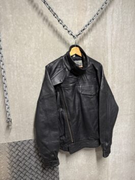 Vintage oversized real leather funnel neck bomber jacket black