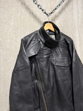 Vintage oversized real leather funnel neck bomber jacket black