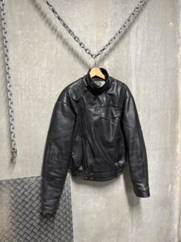 Vintage oversized real leather funnel neck bomber jacket black