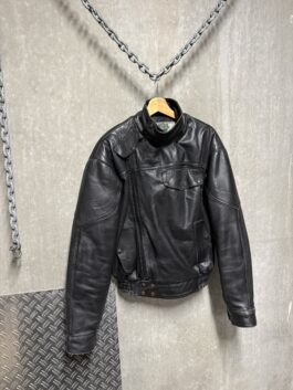 Vintage oversized real leather funnel neck bomber jacket black