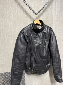Vintage oversized real leather funnel neck bomber jacket black