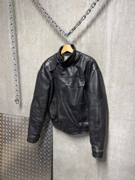 Vintage oversized real leather funnel neck bomber jacket black