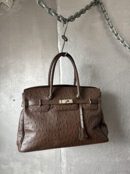 Vintage real leather ostrich shoulderbag brown