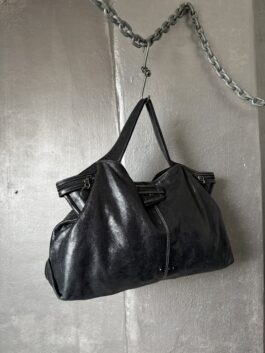 Vintage real leather large slouchy handbag black