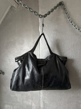 Vintage real leather large slouchy handbag black