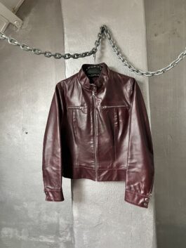 Vintage real leather racing jacket wine red