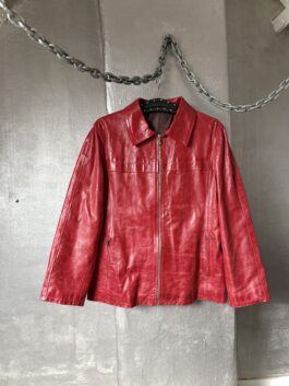 Vintage oversized real leather racing jacket red