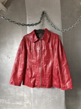 Vintage oversized real leather racing jacket red
