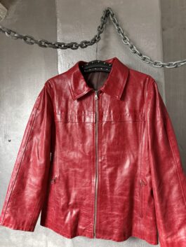 Vintage oversized real leather racing jacket red