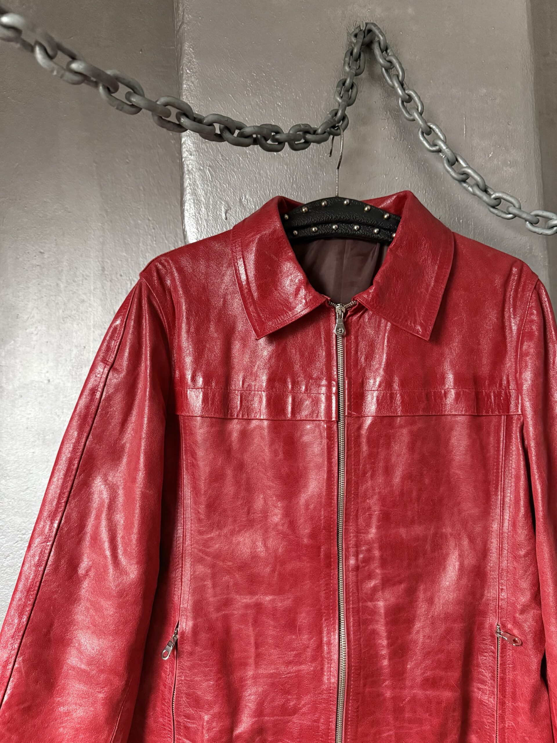 Vintage oversized real leather racing jacket red - Image 6
