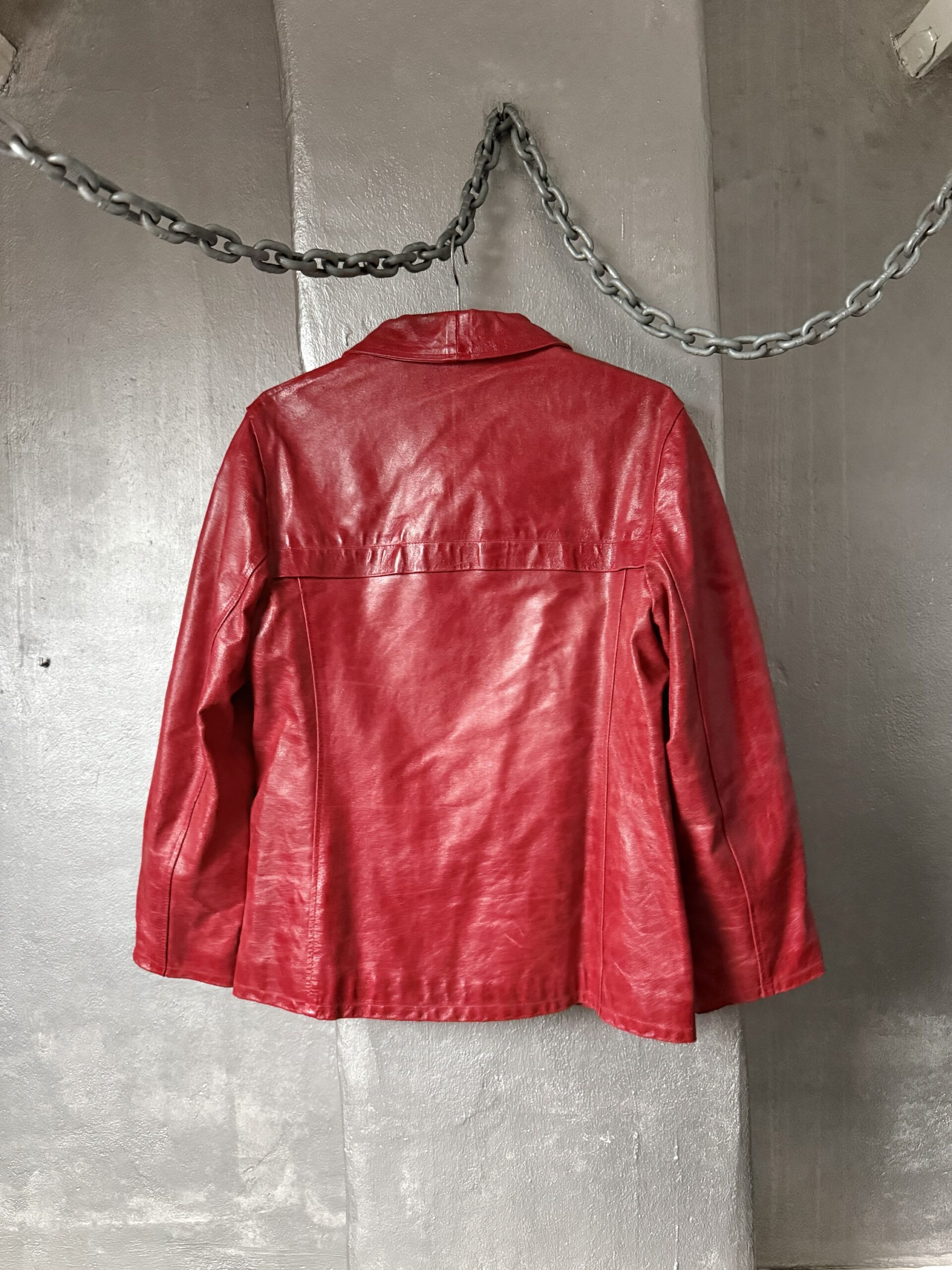 Vintage oversized real leather racing jacket red - Image 8