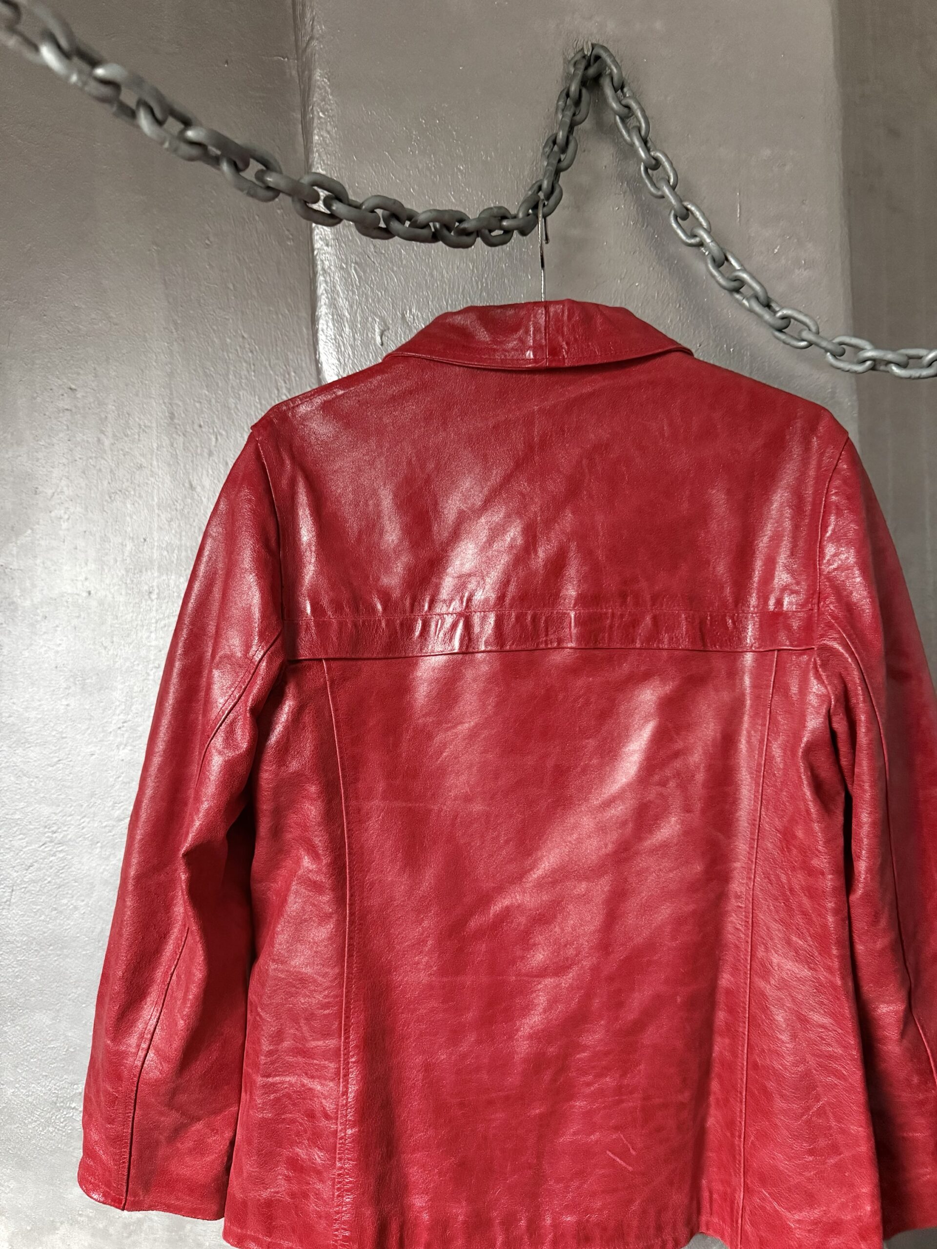 Vintage oversized real leather racing jacket red - Image 9