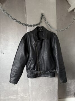 Vintage oversized real leather biker jacket black
