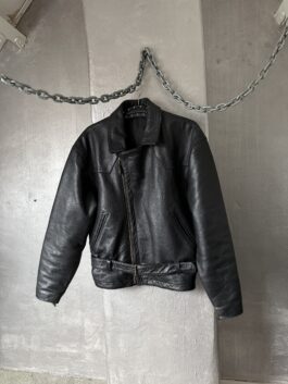 Vintage oversized real leather biker jacket black