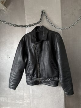 Vintage oversized real leather biker jacket black