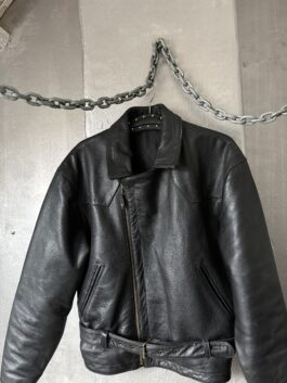 Vintage oversized real leather biker jacket black